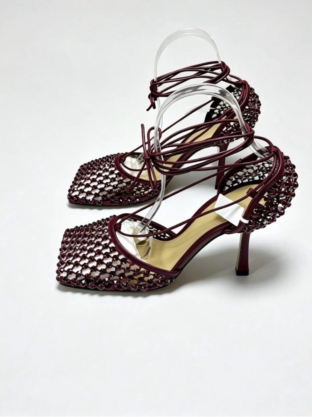 Bottega Veneta Burgundy Woven Lace-Up Heels
